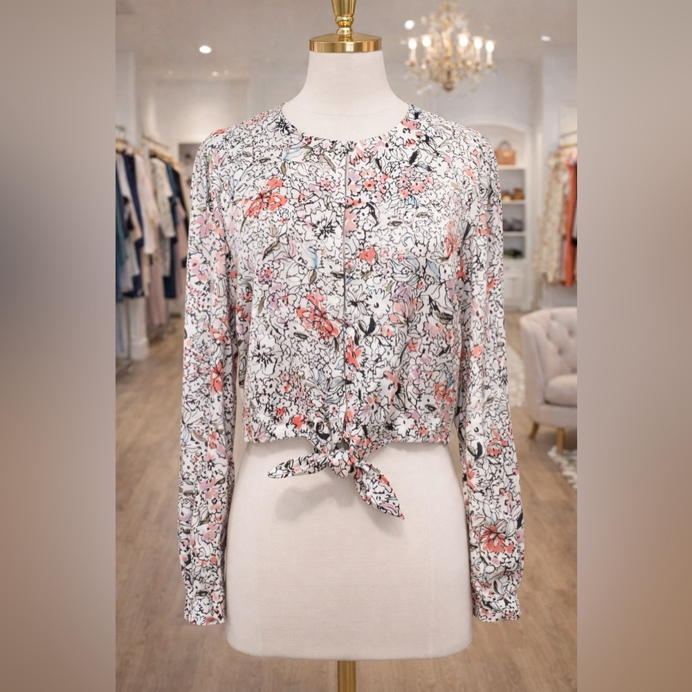 GUESS FLORAL TIE FRONT CROP TOP ~ NWOT